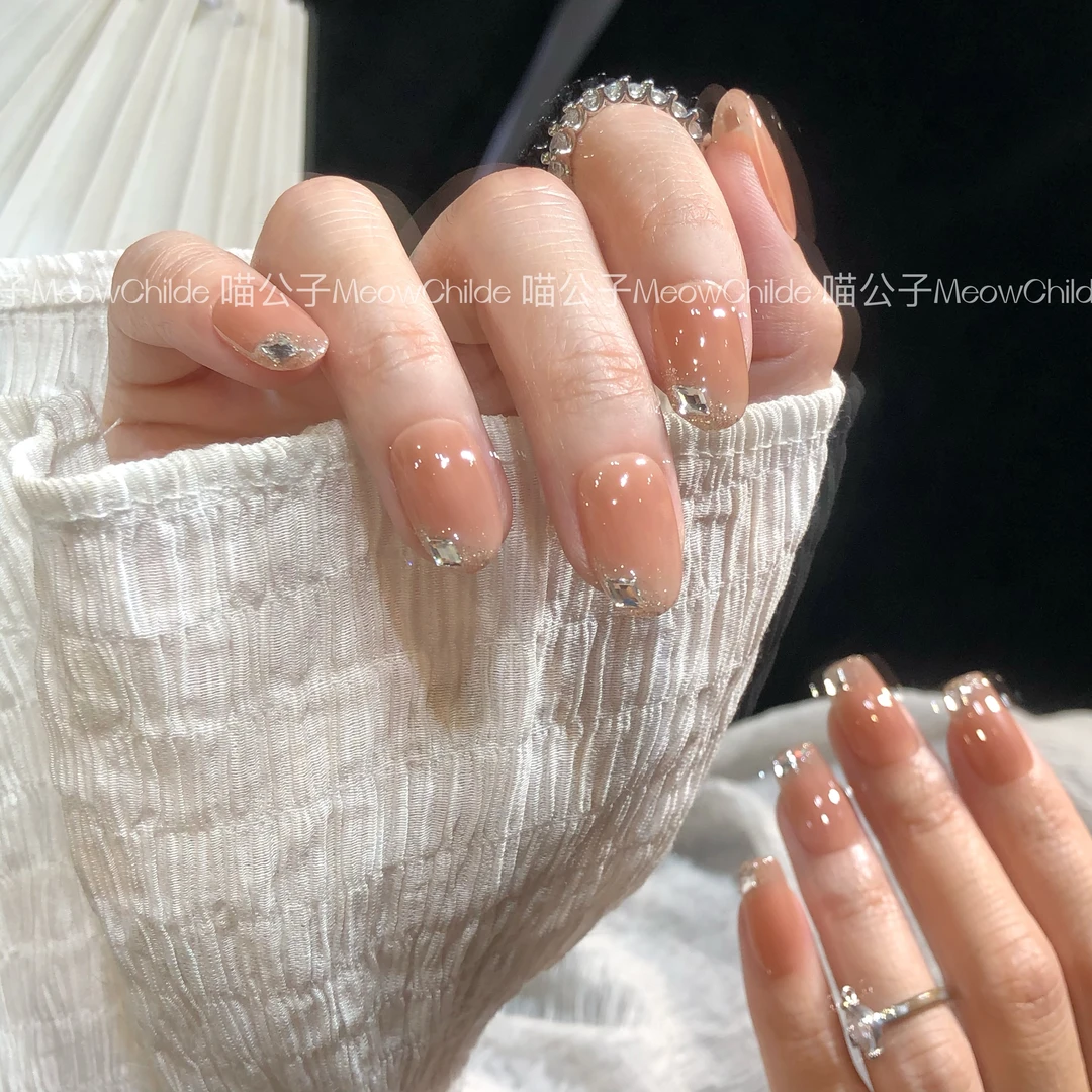 喵公子【天使泪】【施家全华钻】纯手工穿戴甲可拆卸美甲