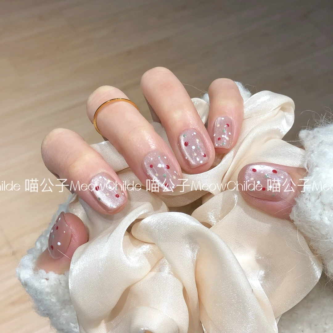 喵公子【彩虹波点】纯手工穿戴甲可拆卸美甲光疗甲