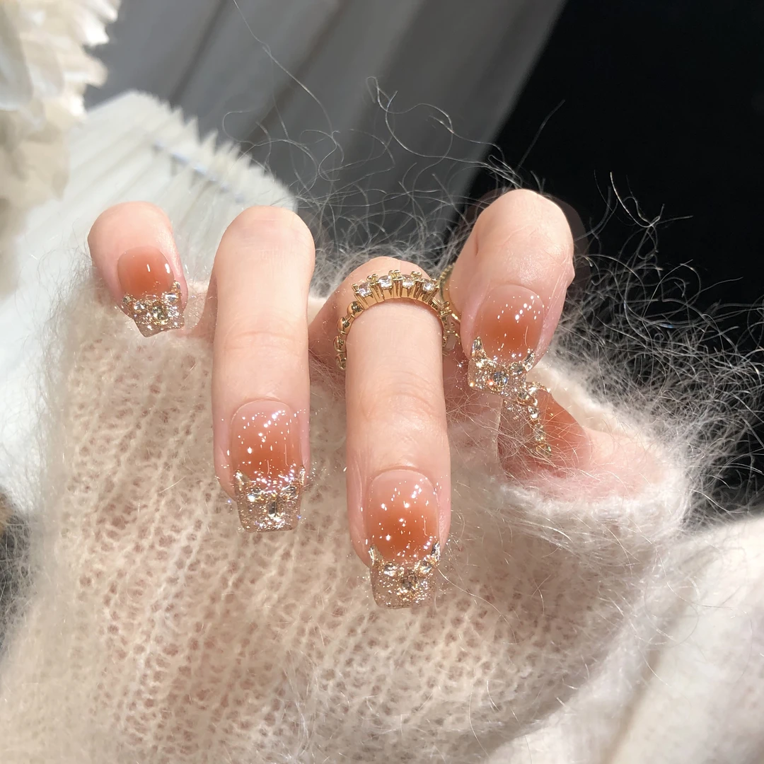 喵公子【香槟琦梦】纯手工穿戴甲可拆卸美甲光疗甲