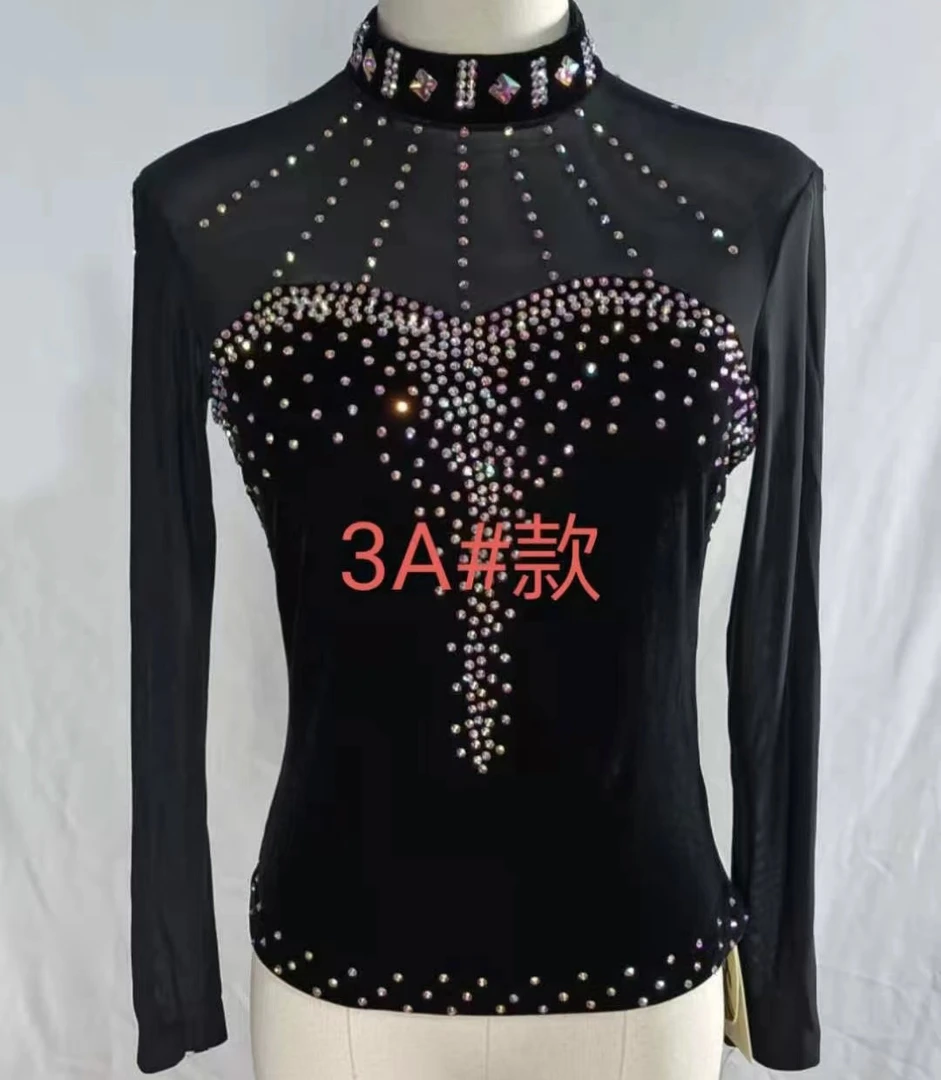 丽萍舞服3A款丝绒上衣长袖舞蹈服演出服镶钻亮钻时尚秋冬修身带钻