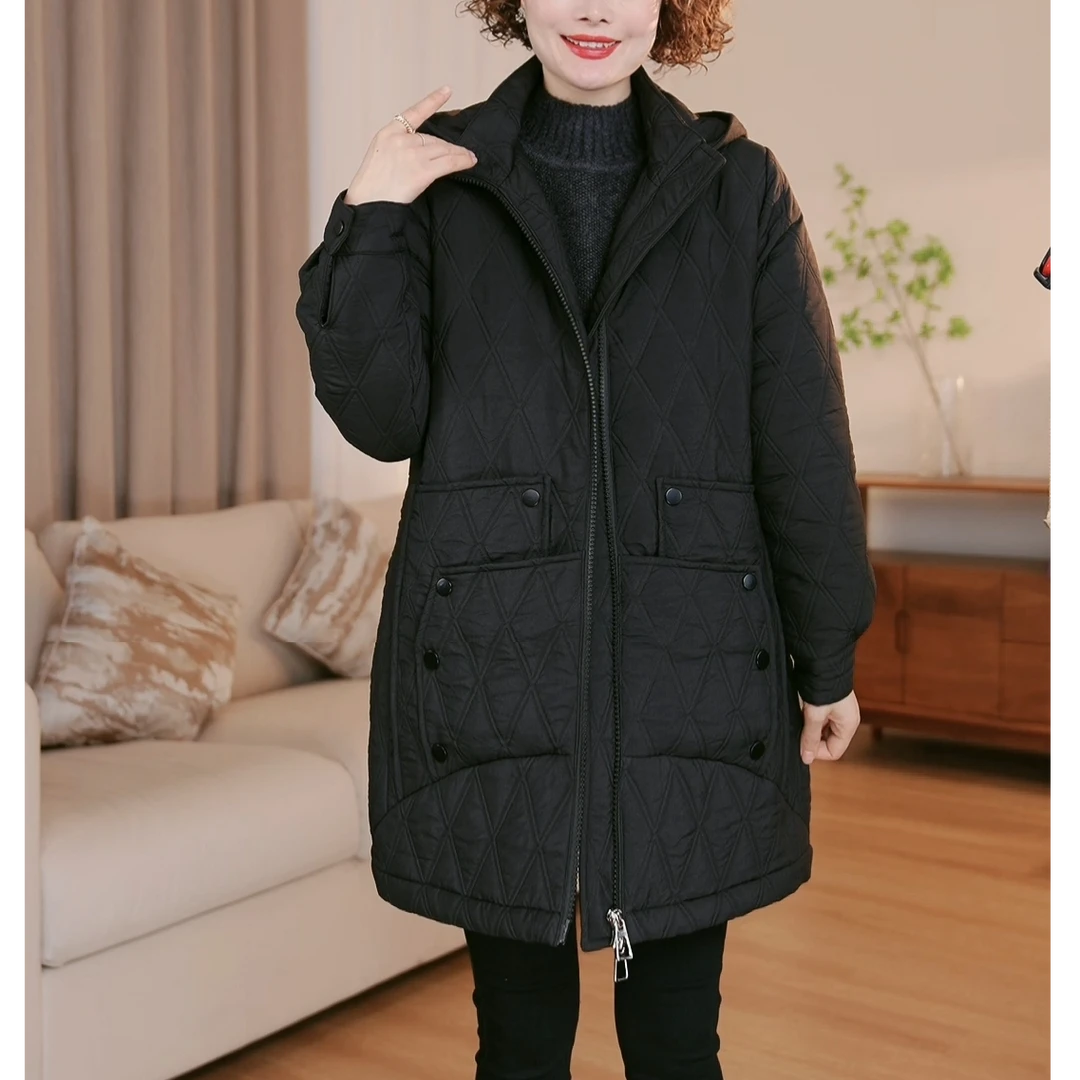 【定制】加厚大码棉服女冬季中长款休闲外套胖妹妹连帽棉衣棉袄