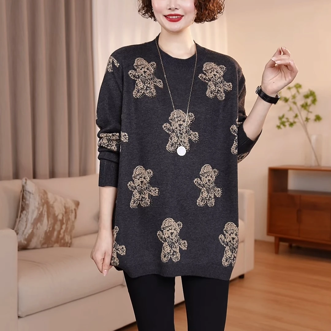 【定制】欧洲站毛衣女冬季休闲大码宽松洋气套头内搭圆领针织上衣