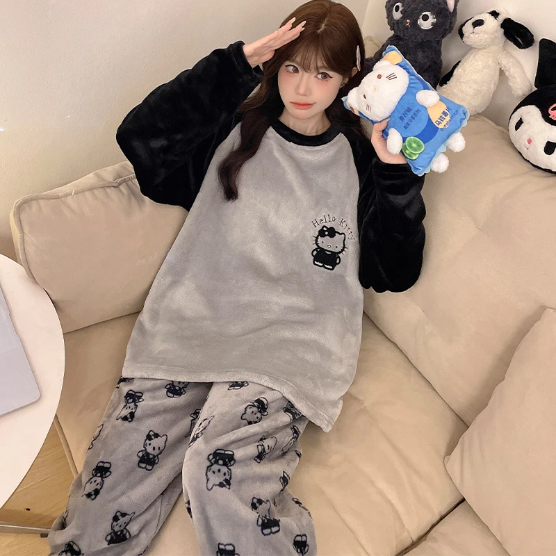 秋冬款睡衣女珊瑚绒加厚加绒大码200斤法兰绒冬季保暖家居服套装