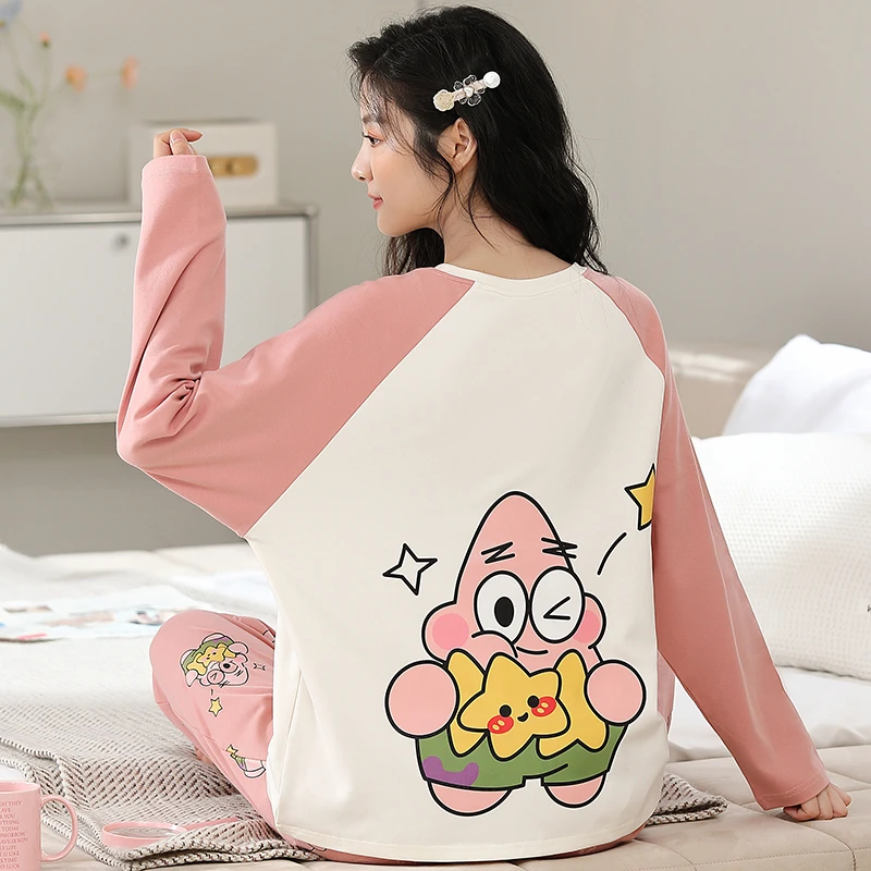 睡衣女士2025年新款纯棉长袖薄款卡通春秋季加大码秋冬家居服套装