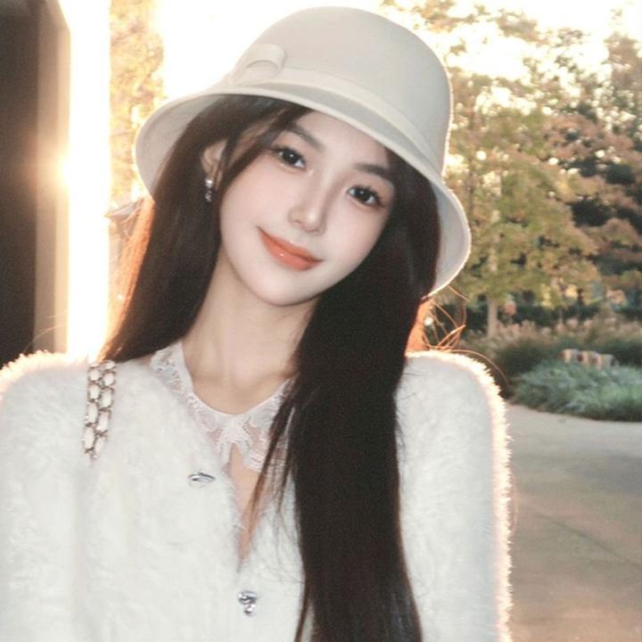 秋冬千金感羊毛呢渔夫帽法式复古小香风优雅礼帽气质百搭时尚