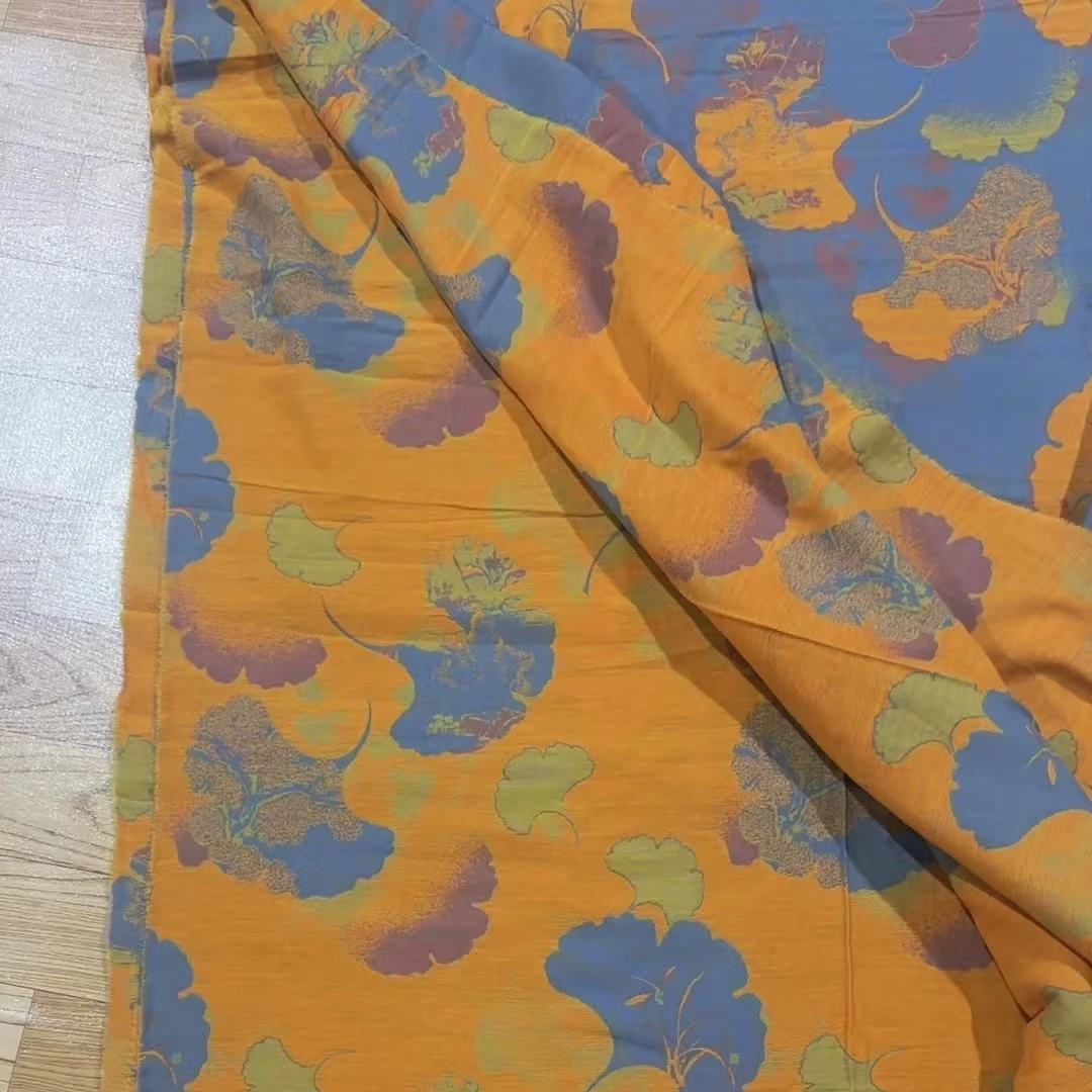 银杏叶 -灰黄 2.5×2.55米布头  纯棉双层纱面料