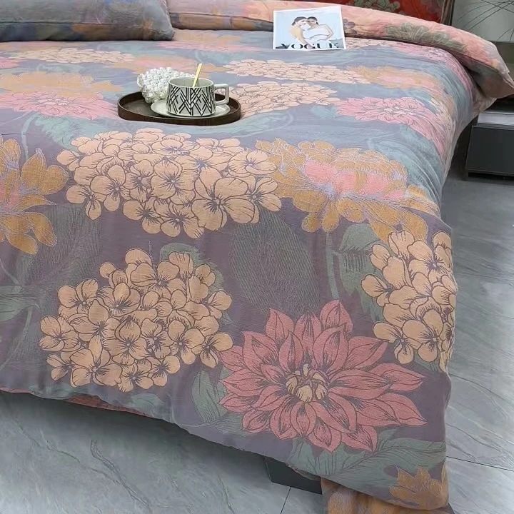 花满天紫色  2.5米布头  纯棉双层纱面料 布头