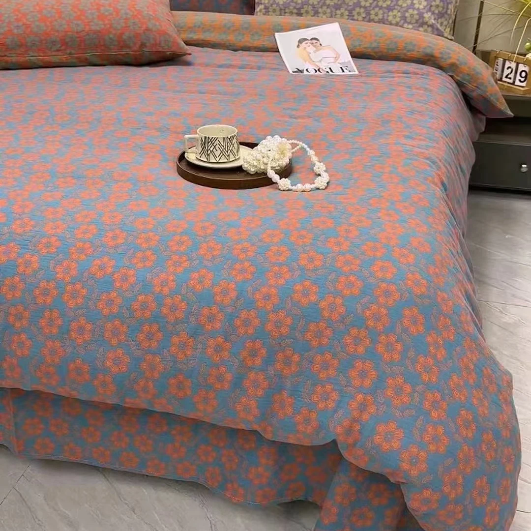 晴朗 蓝橘 2.5米 纯棉双层纱面料 幅宽2.55米 双面提花布头