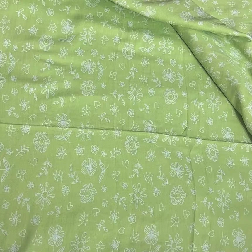 绿色小花 2.5米 纯棉双层纱面料 布头 绿花朵