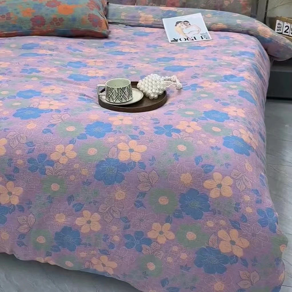 如歌之花 紫  2.5米布头  纯棉双层纱面料 布头