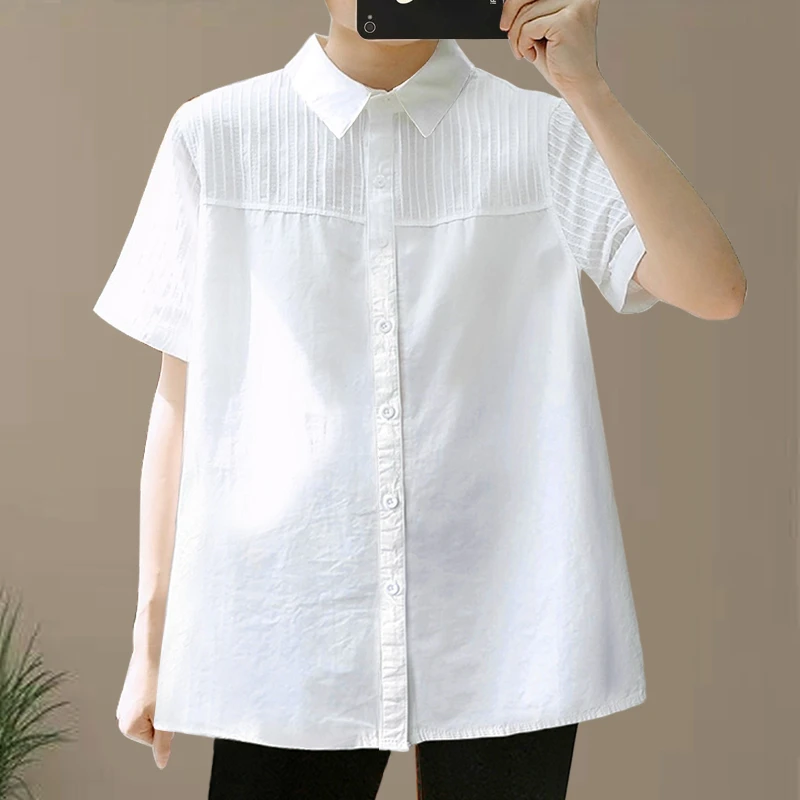 大码白衬衫女短袖胖mm200斤夏薄款宽松胖妹妹职业衬衣娃娃领正装