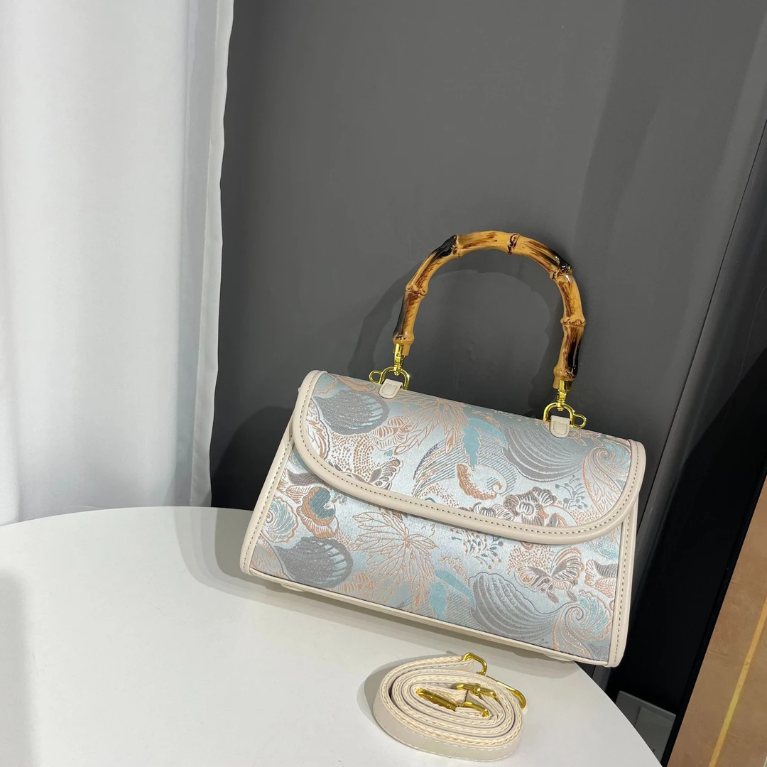 【织锦蝶恋花】仿竹节新中式国风旗袍马面裙搭复古手提斜挎肩包A199