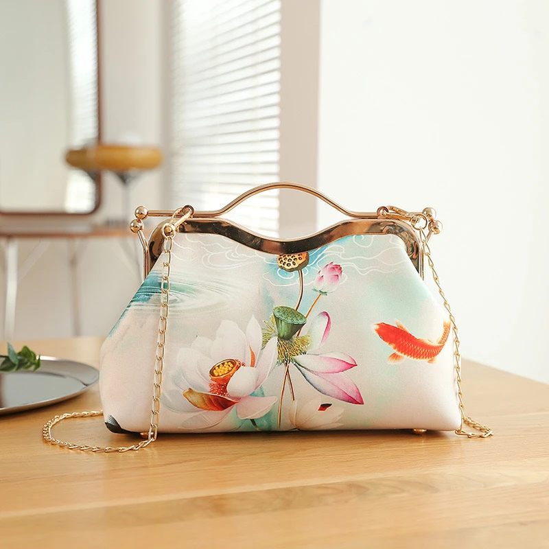 【鱼戏荷花】新中式国风旗袍马面裙复古时尚手拿手提斜挎单肩包A505