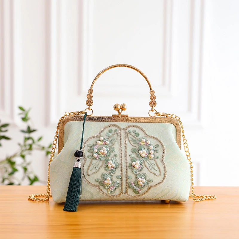 【绿影浅绿】新中式国风旗袍马面裙搭配复古时尚手提斜挎单肩包A306