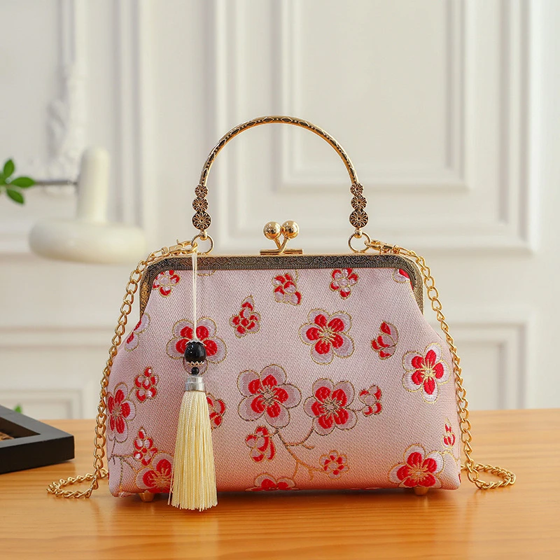 【桃花朵朵】新中式国风旗袍马面裙搭配百搭提花刺绣手提包斜挎546
