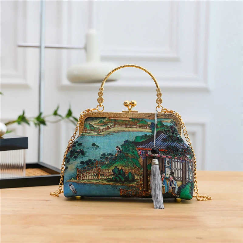 【大观园】新中式国风马面裙旗袍搭配时尚复古手提斜挎单肩包A430