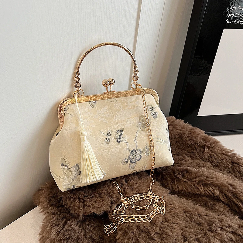 【鹅黄花蝶】新中式国风旗袍马面裙搭配时尚口金包手提单肩斜挎A394