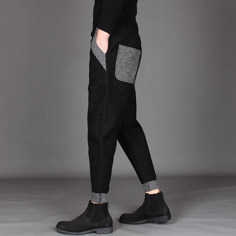 韩版修身小脚哈伦裤冬季毛呢加厚束脚休闲裤潮流百搭男马丁靴裤潮