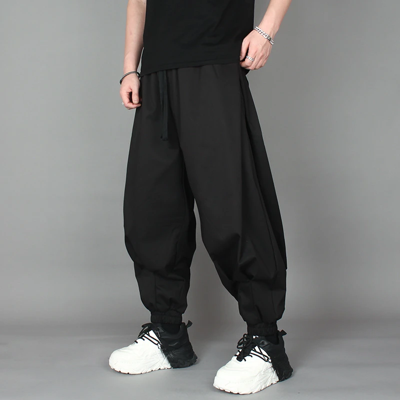 日系个性宽松大码束脚灯笼裤男冬季发型师个性潮流垂感休闲哈伦裤