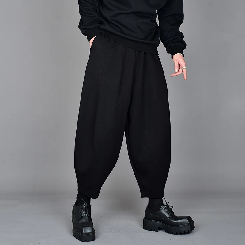 发型师男装宽松大码休闲九分裤冬季暗黑系潮流垂感百搭八分哈伦裤