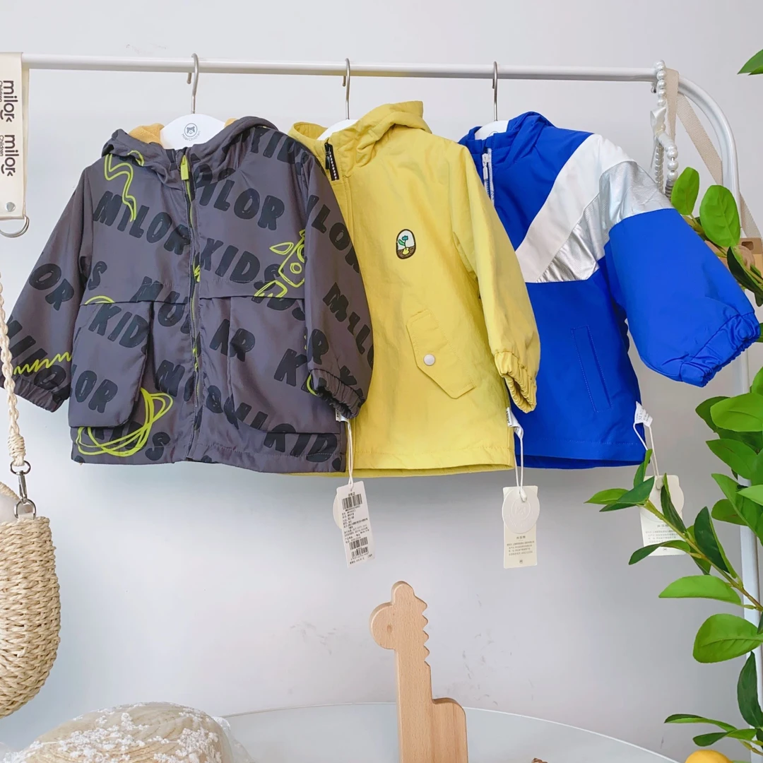 0521米乐熊男女宝针织连帽春秋季风衣外套春秋儿童童装撞色