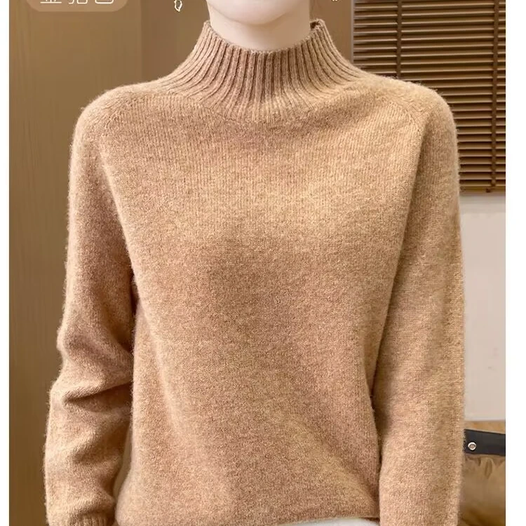 100%羊毛加厚七针一线成衣加厚插肩半高领羊毛衫