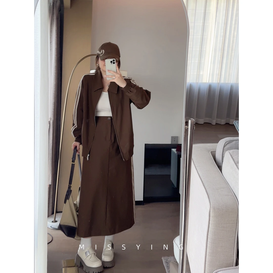 应小姐【柏林画册】微胖大码女装休闲显瘦气质设计宽松外套半裙套装