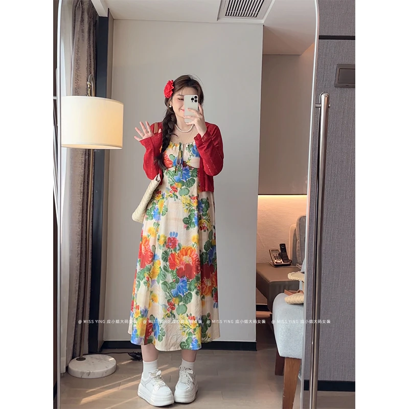 应小姐【日出印象】微胖大码韩系气质时尚设计显瘦衬衫+碎花连衣裙