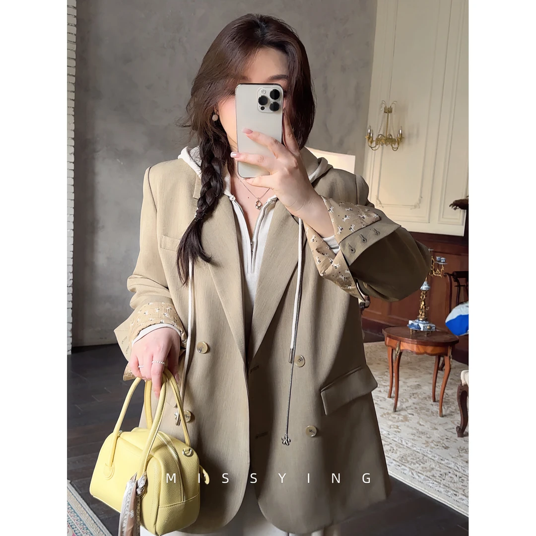 应小姐【枫叶林】微胖大码女装宽松显瘦设计感韩系气质西装外套