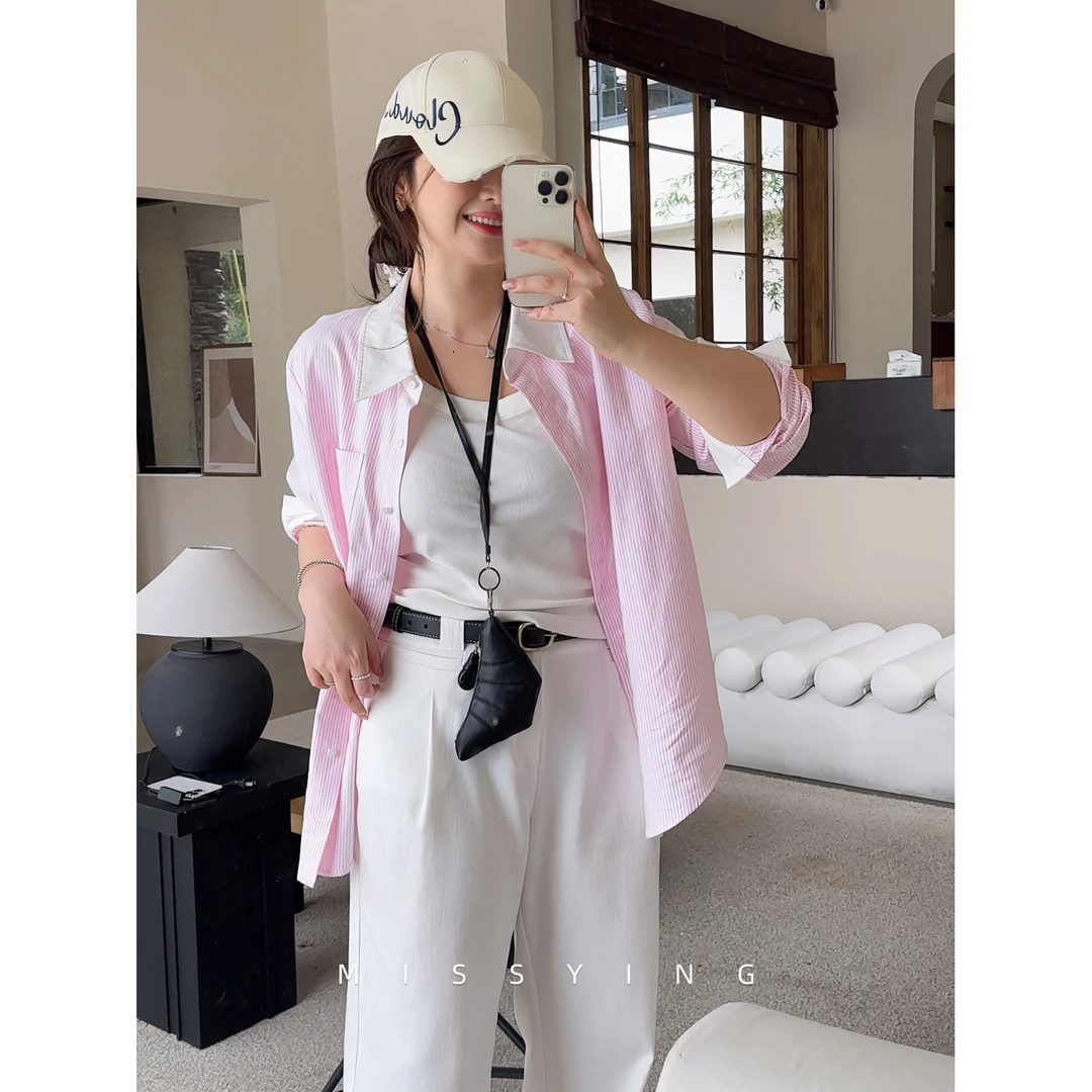 应小姐【裴秀智】微胖大码女装显瘦宽松设计感翻领百搭气质衬衫