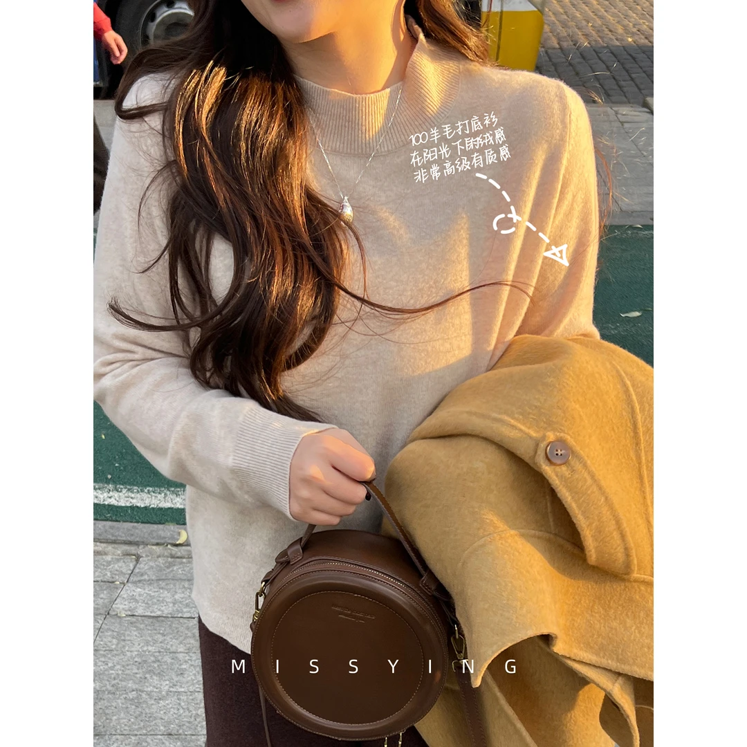 应小姐【甜茶色谱】微胖大码韩系时尚宽松休闲简约纯色打底衫羊毛衫