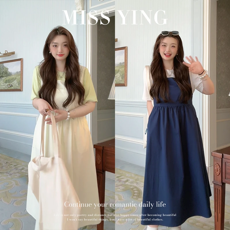 应小姐【告白讯息】微胖大码日系风休闲时尚显瘦设计款短袖T+连衣裙