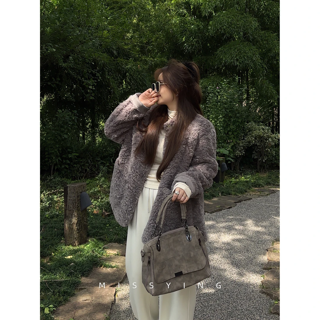 应小姐【冷雾西雅图】微胖大码显瘦洋气设计感气质时尚皮毛一体外套