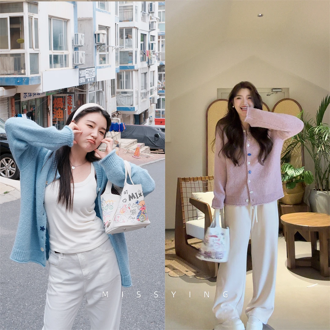 应小姐【海洋华尔兹】微胖大码女装显瘦宽松感休闲长袖百搭针织开衫