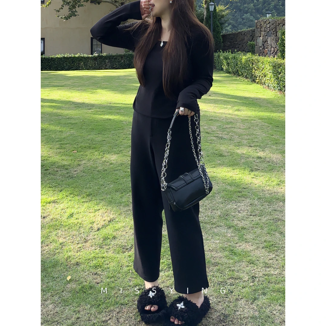 应小姐【冬日神裤】时尚宽松显瘦设计感保暖加绒宽松直筒高腰休闲裤