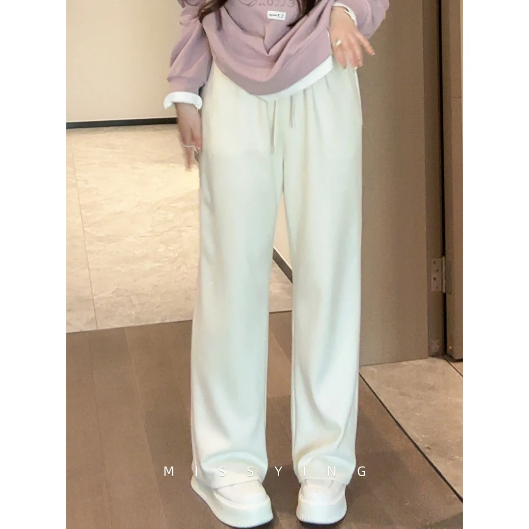 应小姐【小欧包】时尚宽松显瘦设计感保暖外穿宽松直筒高腰休闲长裤