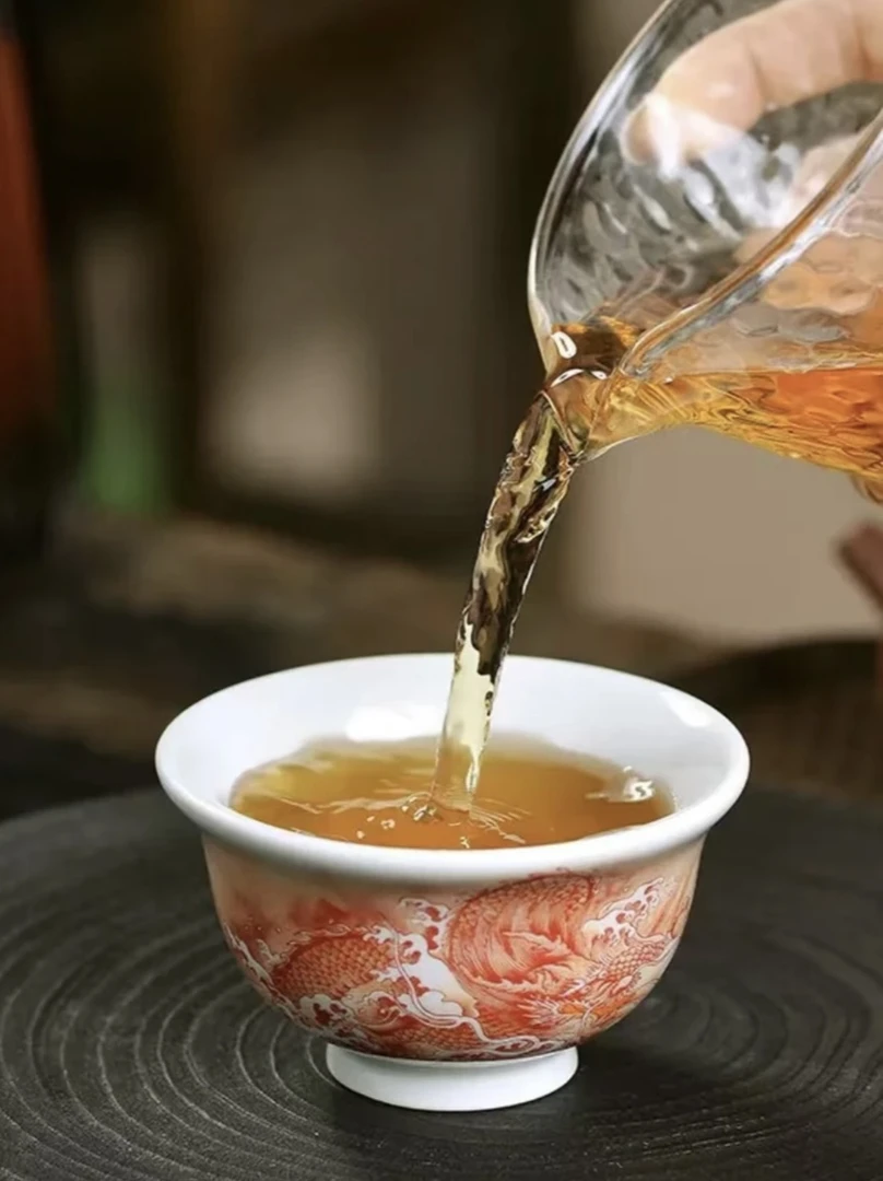 景德镇手工茶具高档家用创意矾红鱼化龙中式龙纹泡茶压手杯主人杯
