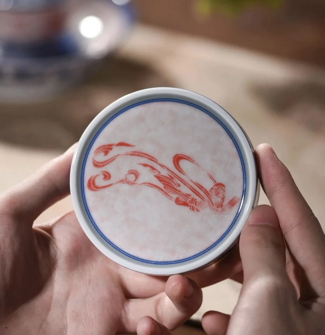 景德镇七丞堂三兔飞天陶瓷茶具家用会客功夫茶杯杯垫盖置名窑陶瓷