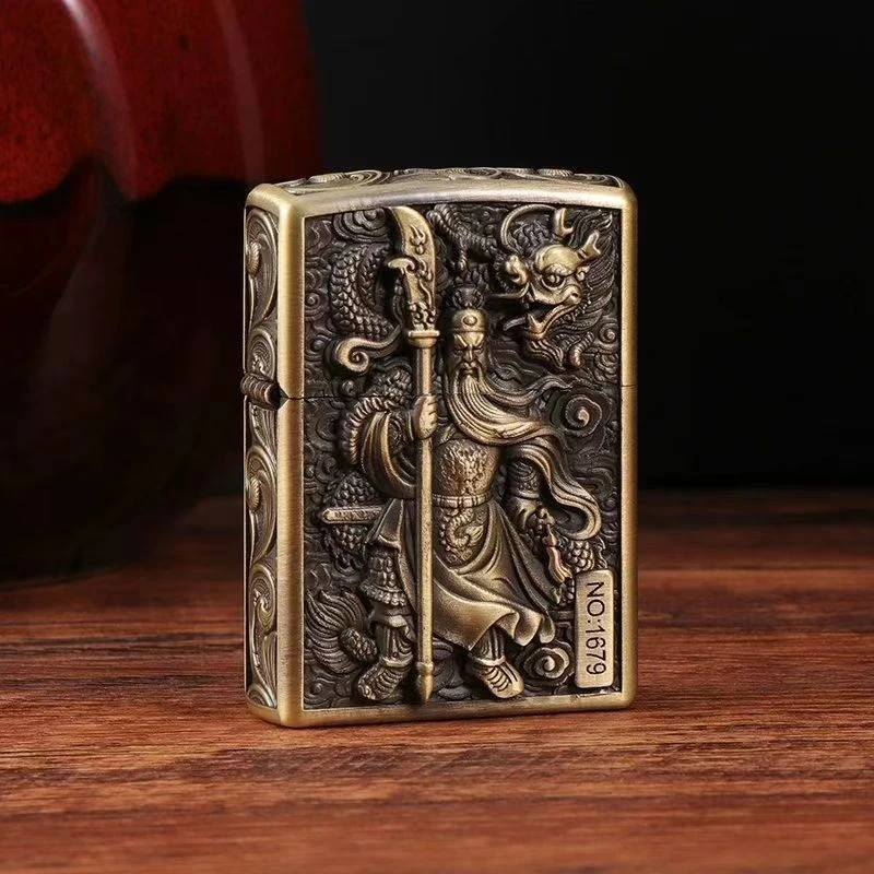 Star恒星金属煤油打火机复古砂轮防风创意个性浮雕盔甲关公送礼