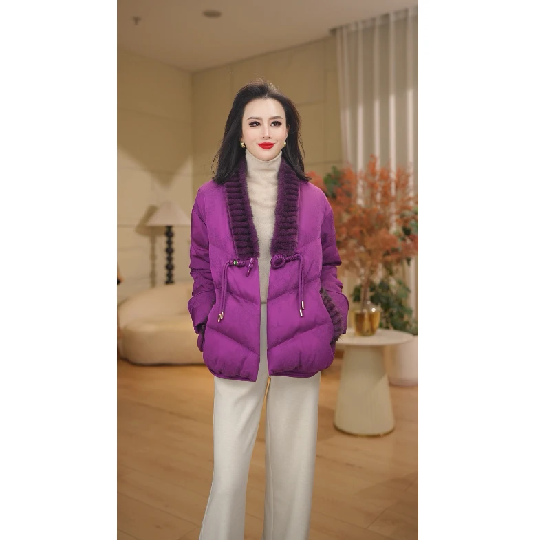 【素胚】新升级冬季新款新中式国风水貂毛鹅绒羽绒服6606-2