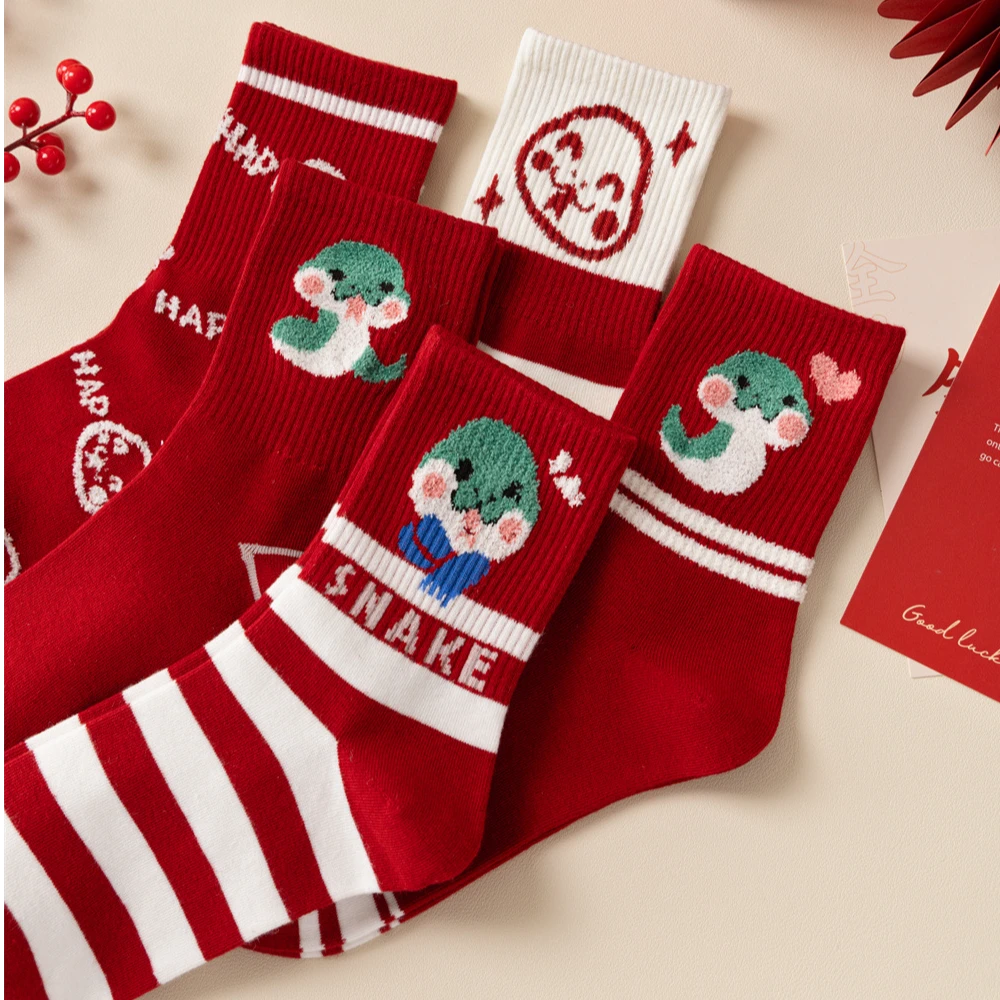 2025蛇年红袜子女袜本命年大红色喜庆新年袜网红ins潮中筒袜