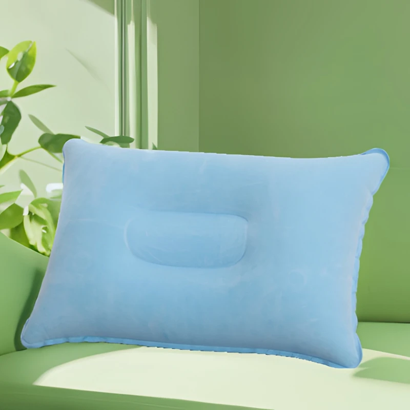 户外便携旅行充气枕头植绒充气靠垫腰枕单人靠枕午休抱枕吹气睡枕