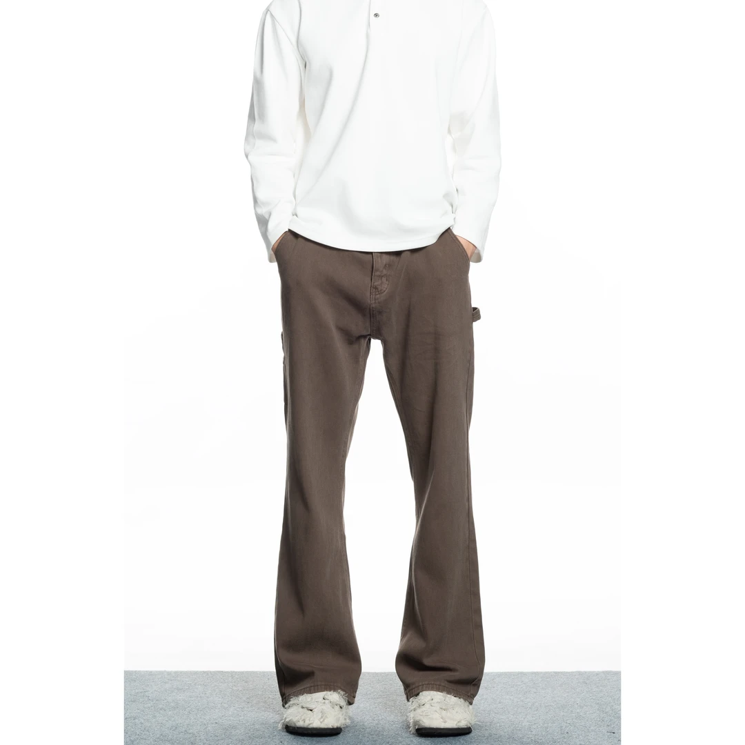 【怪兽实验室】秋季上新美拉德深咖色复古洗水直筒微喇牛仔裤