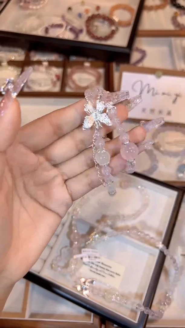 【闪购商品】水晶手链合金x376粉水晶双圈手链