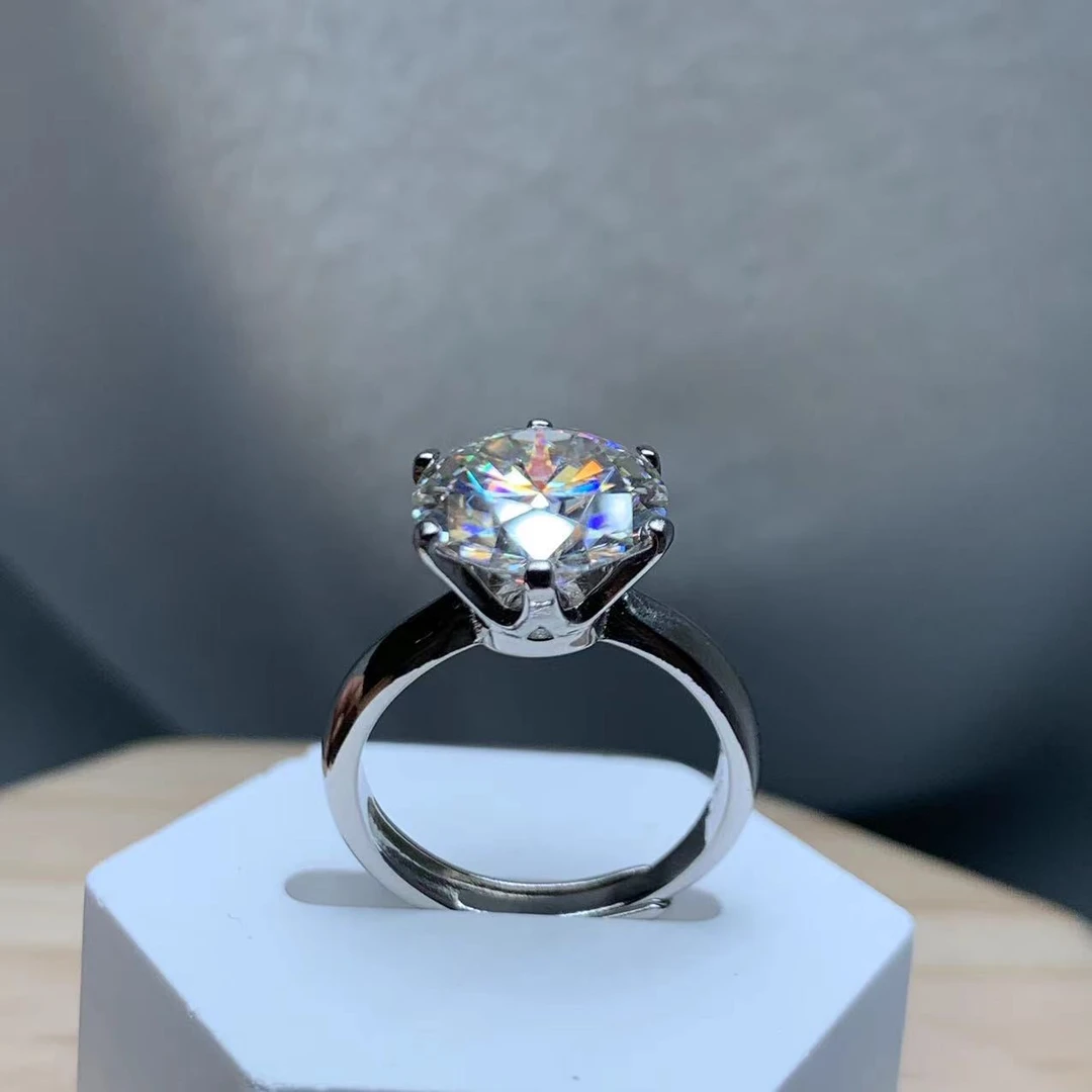 925银戒指 【云上叙】19 T59824-S925银莫桑钻戒指-5ct-10mm（小宝）