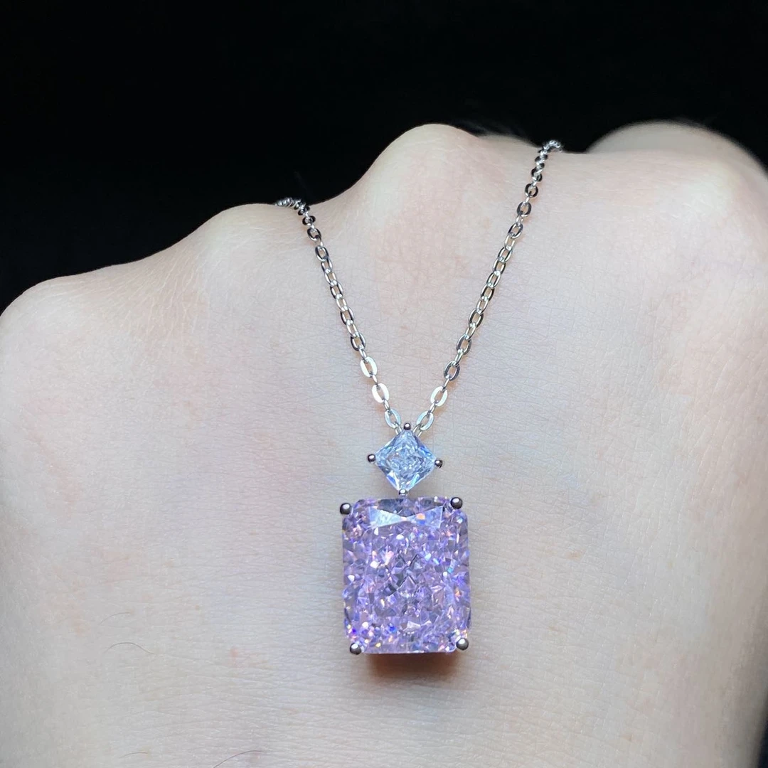 吊坠925银合成锆石 2 V20958-S925银镶嵌粉锆石吊坠-11x9mm（东哥）