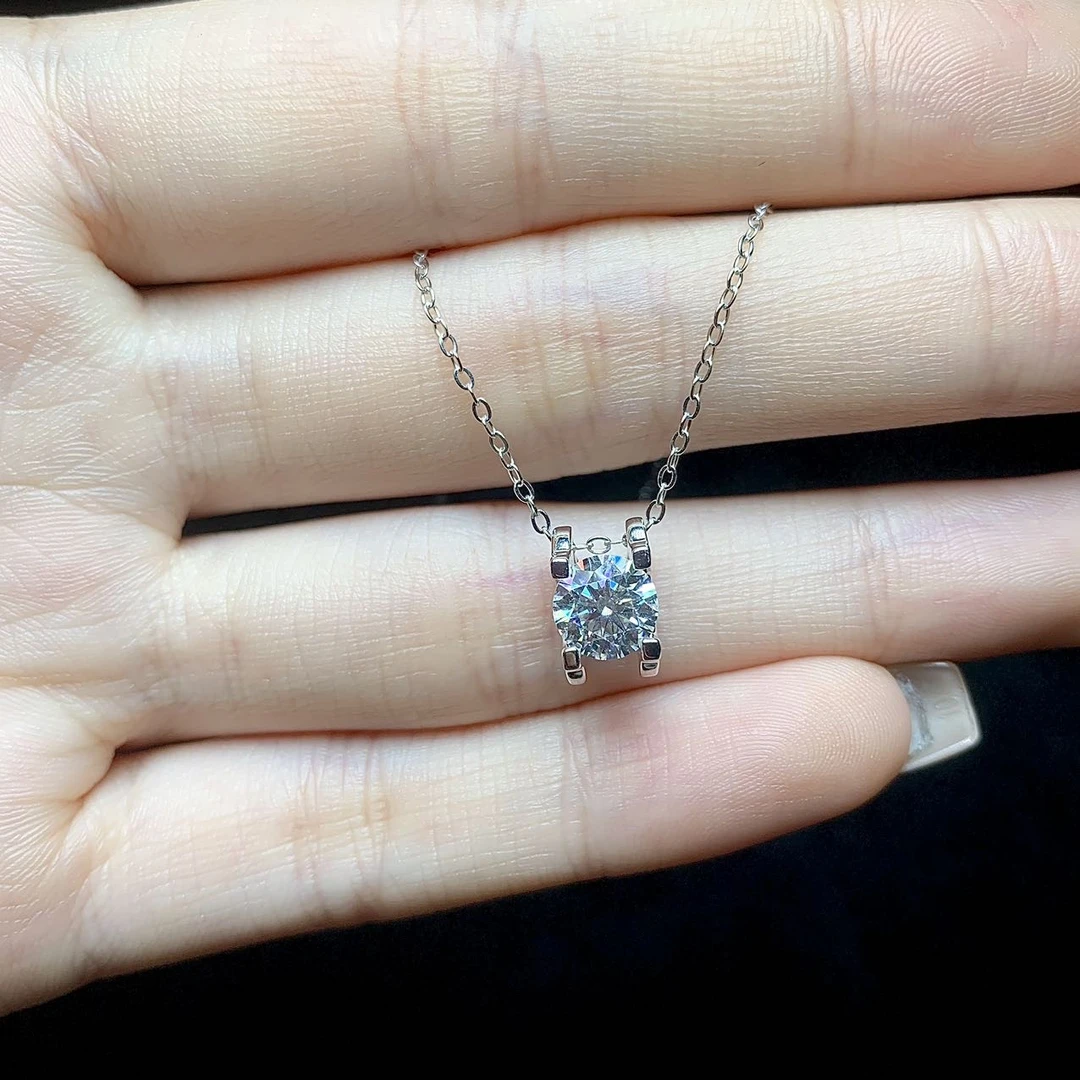 链子925银 【云上叙】V21131-S-S925银镶莫桑石项链-1ct（甄选）