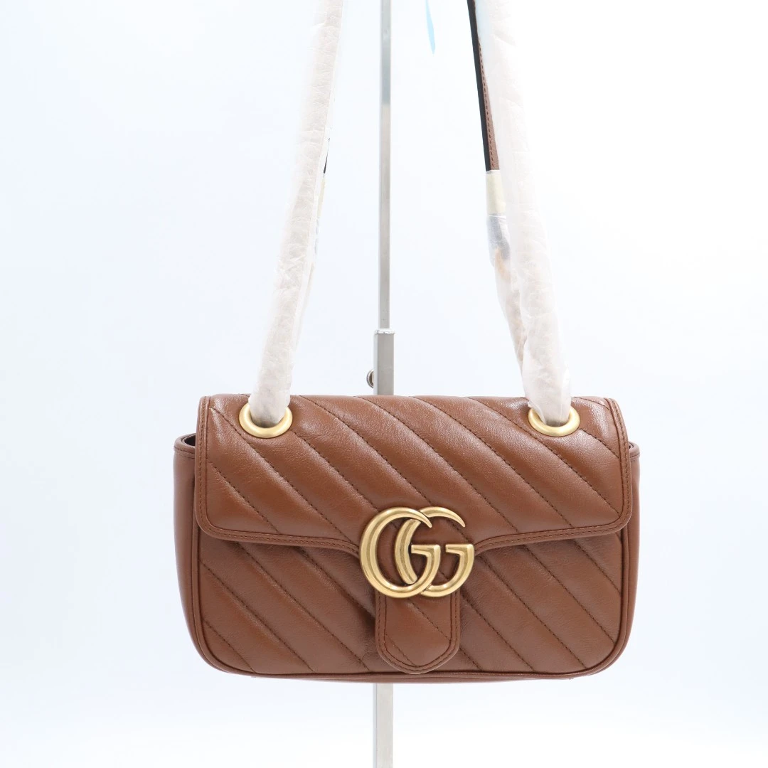 99新 GUCCI/古驰 马蒙22焦糖色时尚斜跨包/AS8023