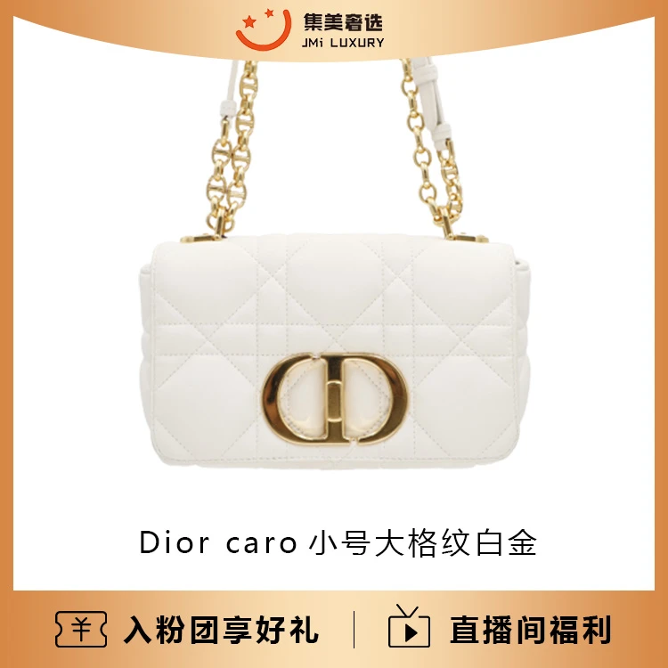 99新 DIOR/迪奥 Dior caro小号大格纹白金时尚包/AM3142
