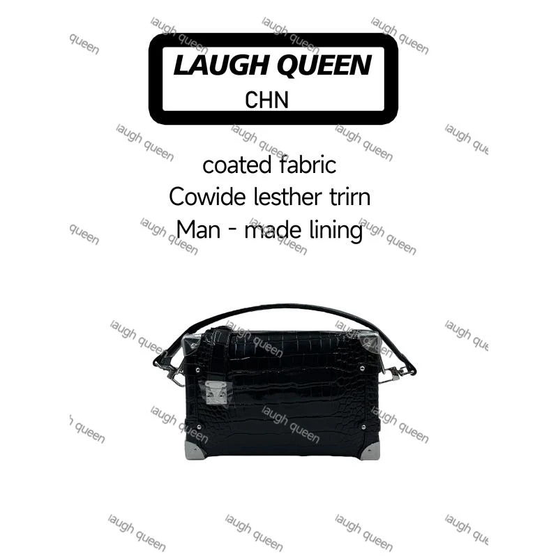 Laugh Queen手工打造真皮女士包A10692黑色压纹软四方盒子